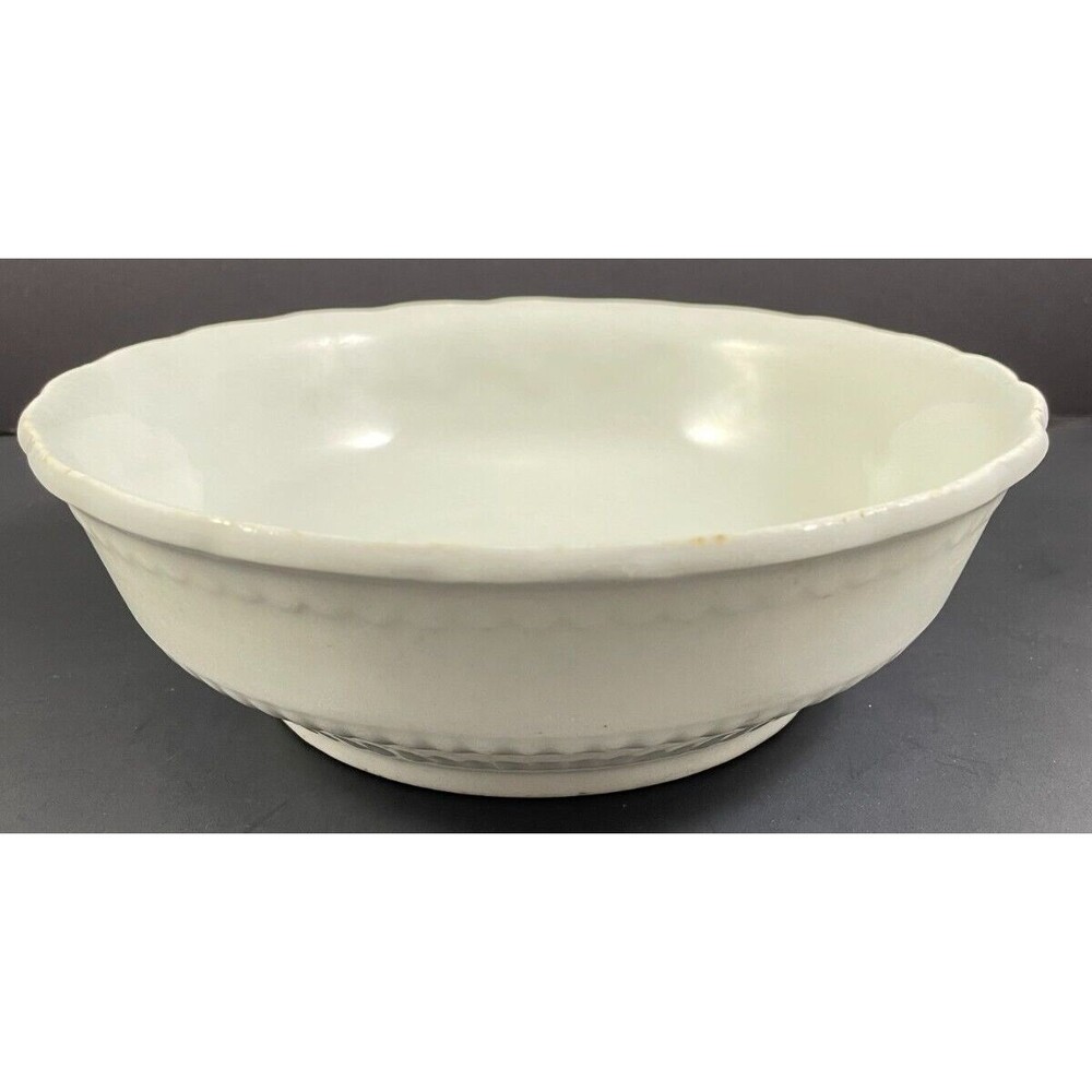 White Ironstone Serving Bowl Embossed 8.25"  Antique Unknown Pottery Co